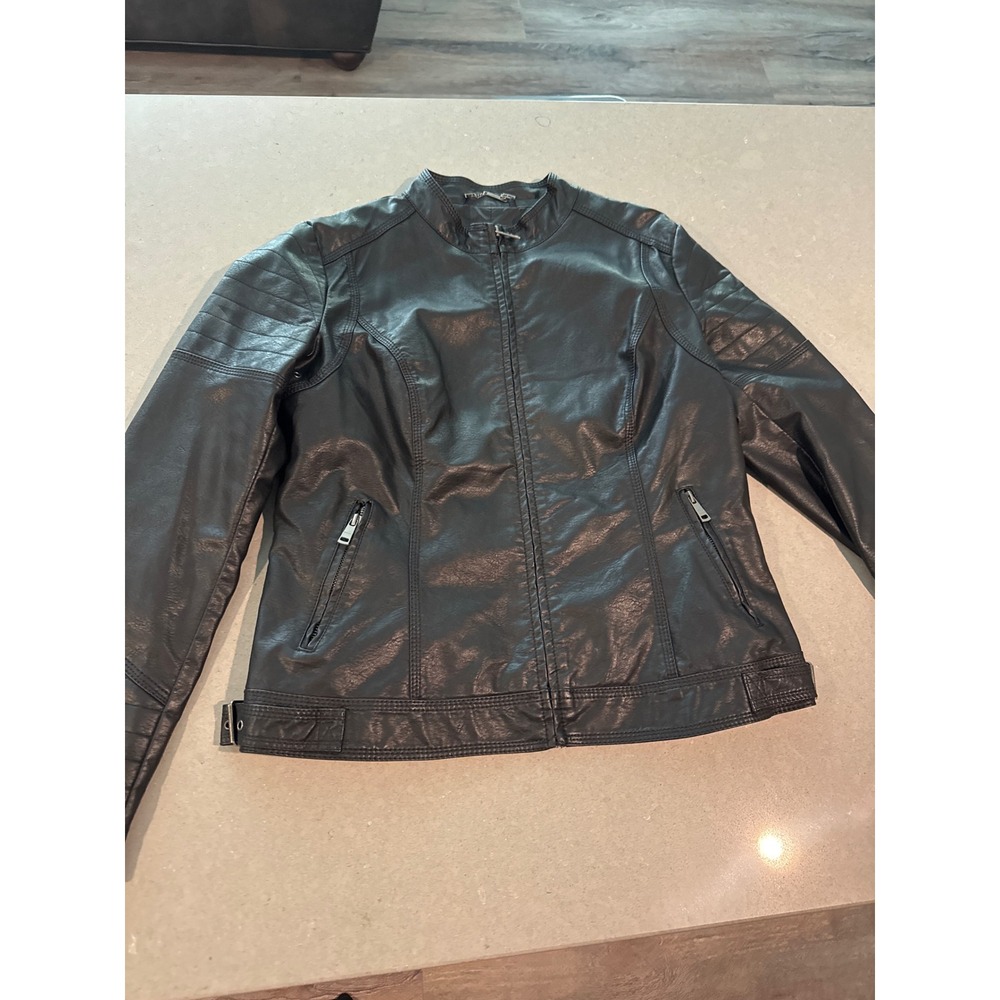 LA coalition jacket womens large Black Faux Leather Motorcycle Jacket Biker
